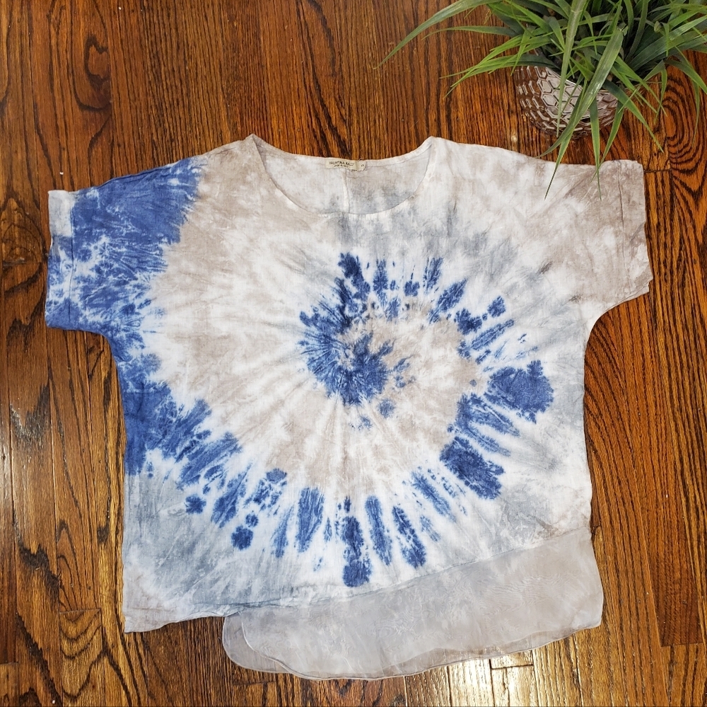 Valentina Naldi Made In Italy Basic Linen Tie Dye Asymmetrical Hem